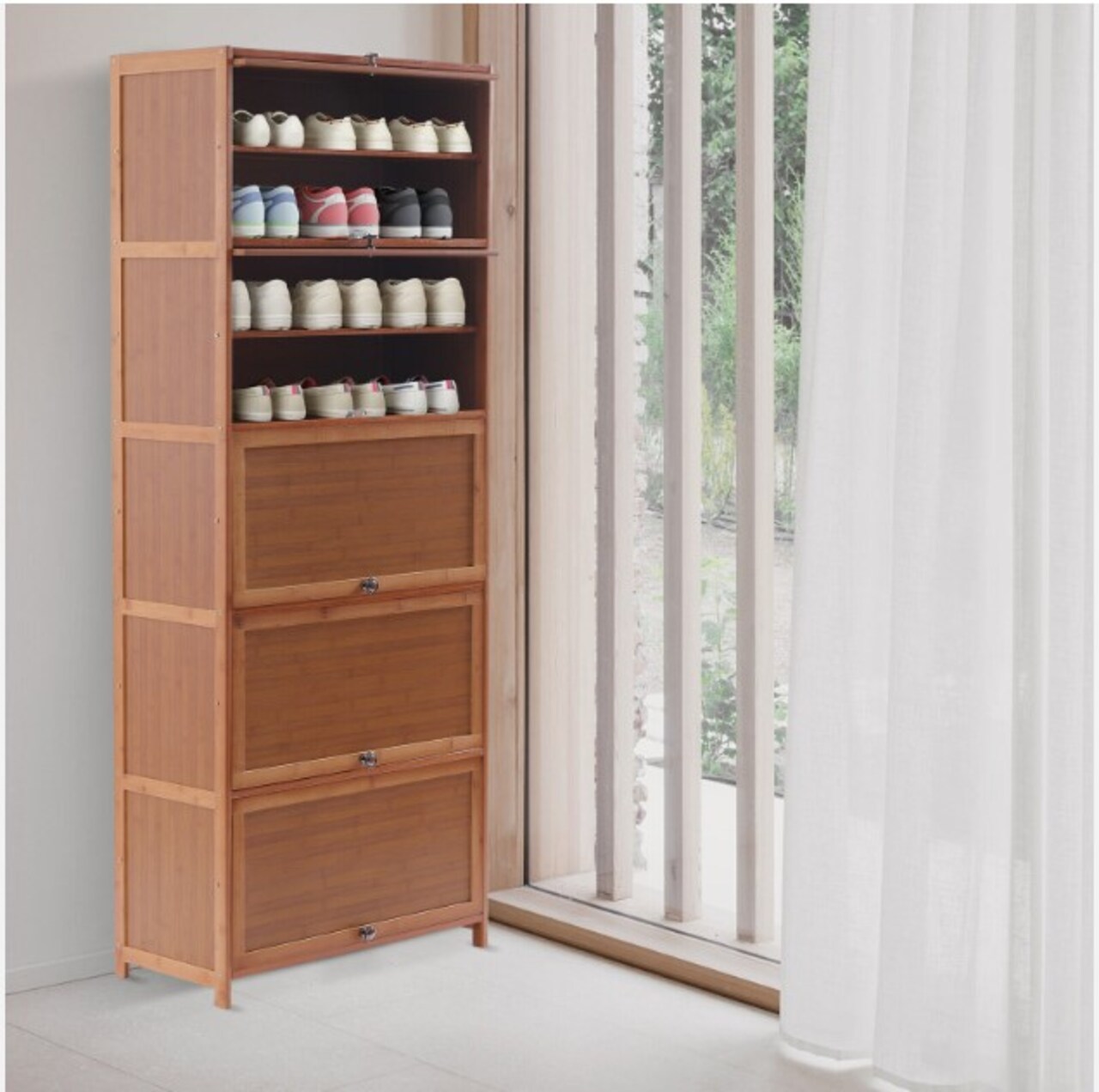 10-Tier Shoe Rack Cabinet Wooden Shelf Stand Storage Book Shelf Bamboo Organizer